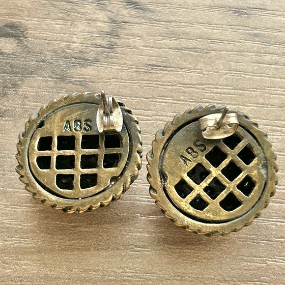 Vintage ABS Pave Rhinestone Domed Stud Earrings Vintage Glam - Picture 5 of 8